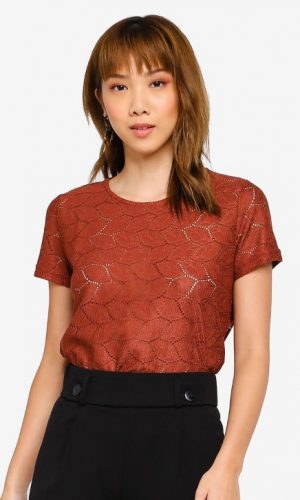 Теракотова мереживна блуза