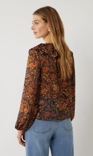 Блуза з квітковим принтом та оборками 