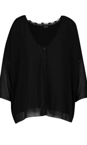 Чорна блуза з довгими рукавами та ґудзиками 