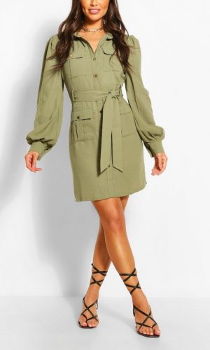 Сукня-сорочка з поясом та кишенями  