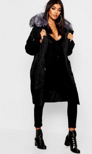Вільна парка з капюшоном та зі штучним хутром 
