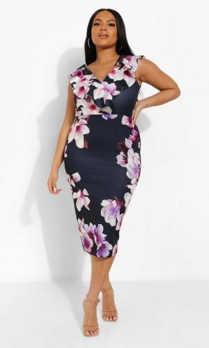 Квіткова сукня міді з оборками