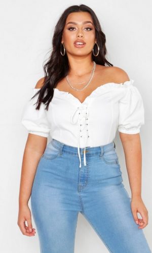 Зашнурований топ із відкритими плечима з декольте