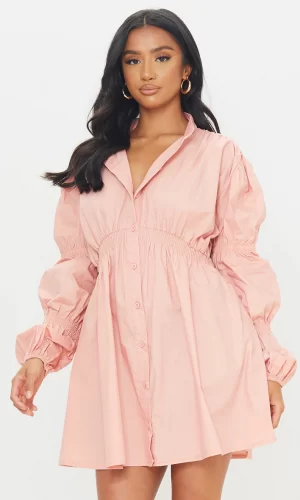 Маленька рожева бавовняна сукня-сорочка зі складками