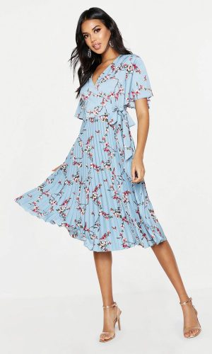 Плісирована сукня міді з квітковим принтом