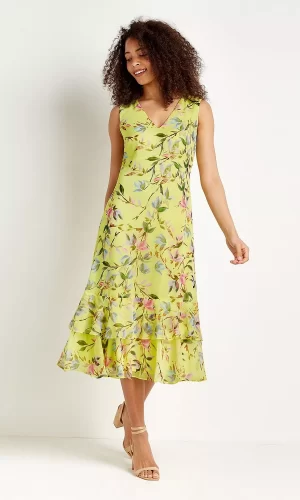 Жовта сукня міді з квітковим принтом